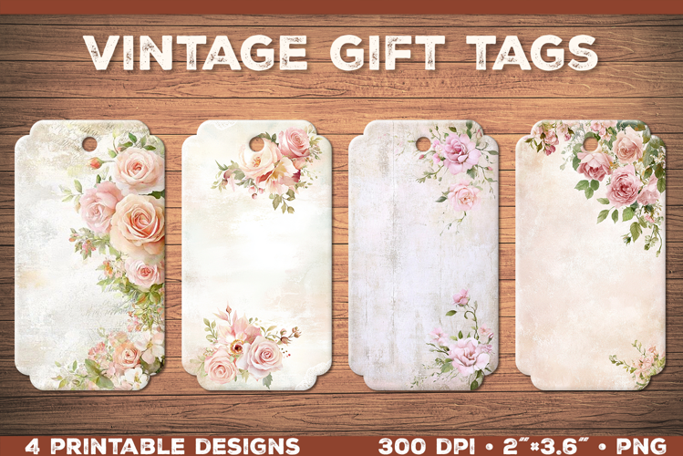 Elegant Shabby Chic Roses Printable Gift Tags with Lace