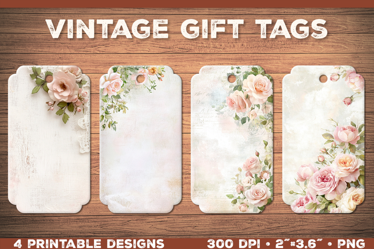Elegant Shabby Chic Roses Printable Gift Tags with Lace