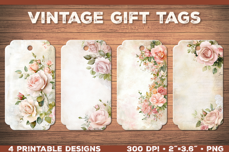Elegant Shabby Chic Roses Printable Gift Tags with Lace