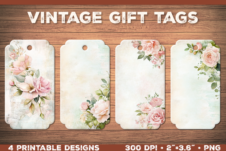 Elegant Shabby Chic Roses Printable Gift Tags with Lace