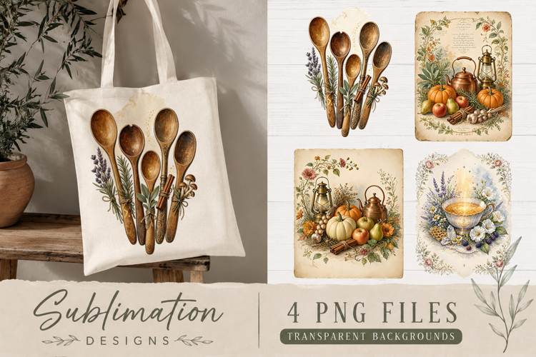 Vintage Apothecary & Herbal Tea Sublimation PNG