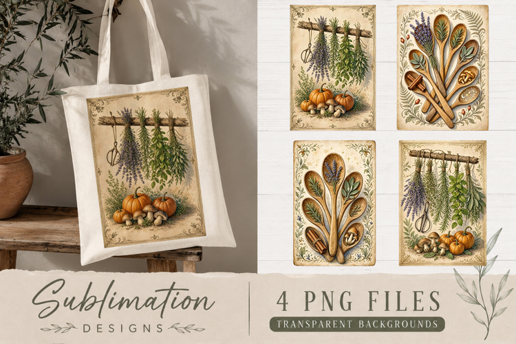 Vintage Apothecary & Herbal Tea Sublimation PNG