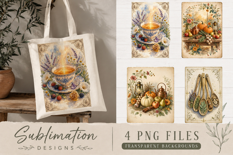 Vintage Apothecary & Herbal Tea Sublimation PNG