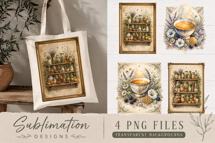 Vintage Apothecary & Herbal Tea Sublimation PNG example image 1
