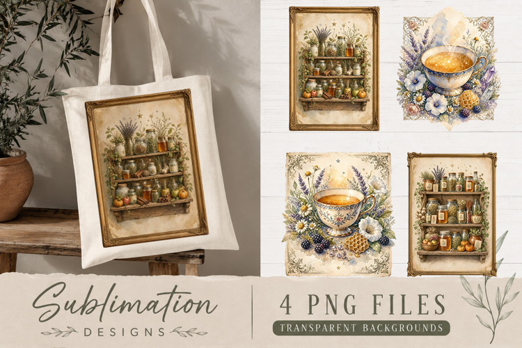 Vintage Apothecary & Herbal Tea Sublimation PNG