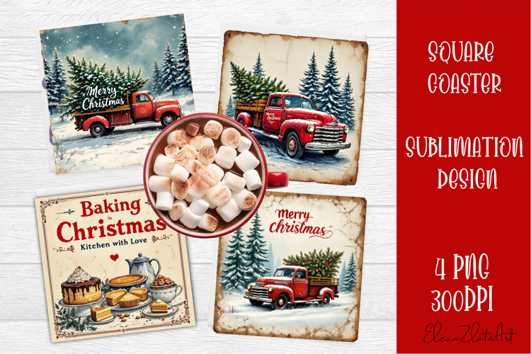 Vintage Christmas Sublimation Coaster Design