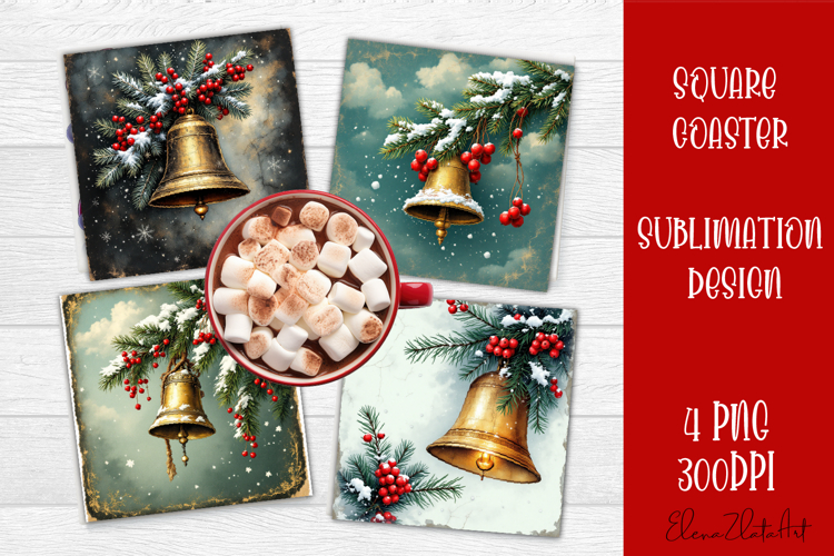 Vintage Christmas Sublimation, retro square Coaster Design
