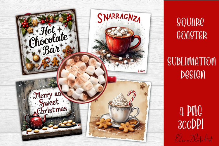 Vintage Christmas Sublimation, retro square Coaster Design