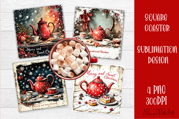 Vintage Christmas Sublimation, retro square Coaster Design