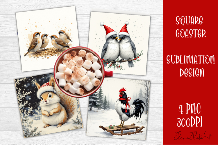 Vintage Christmas Sublimation, retro square Coaster Design