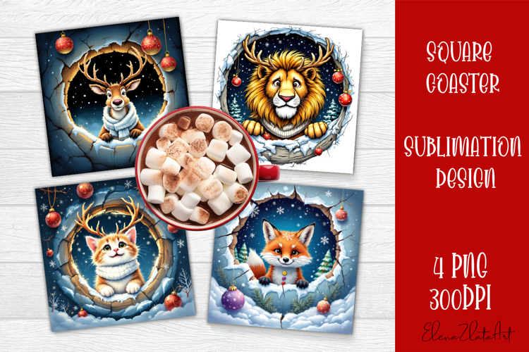 Vintage christmas animal square coasters retro sublimation