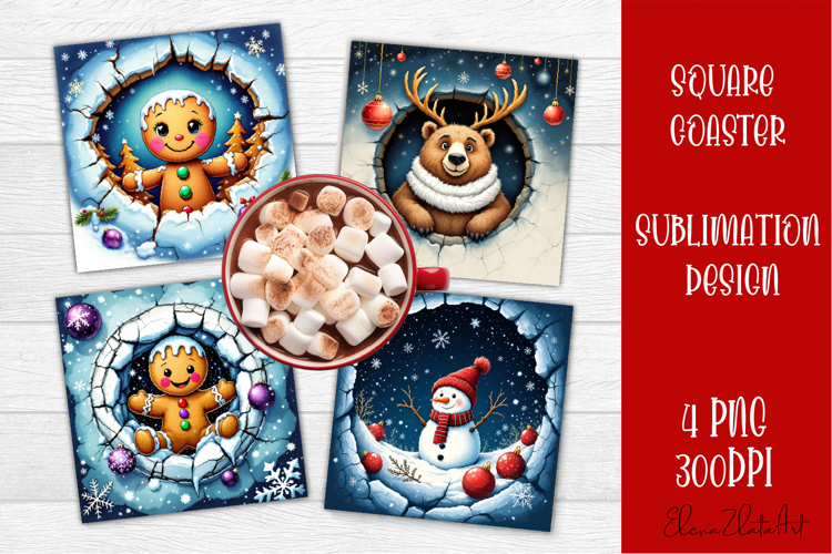 Vintage Christmas Sublimation, retro square Coaster Design
