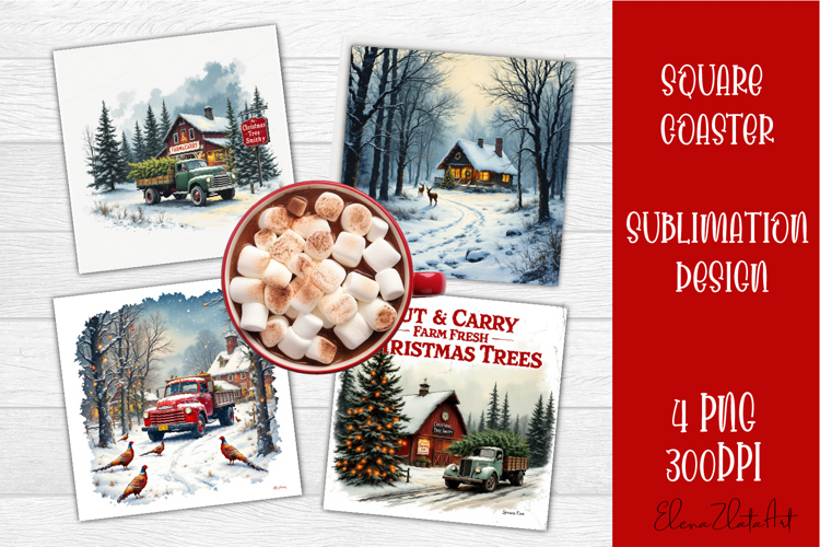 Vintage Christmas Sublimation Coaster Design