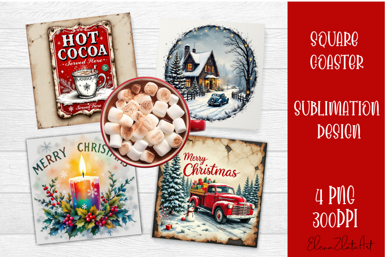 Vintage Christmas Sublimation Coaster Design