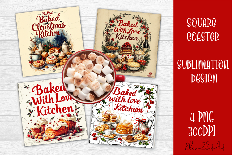 Vintage Christmas Sublimation, retro square Coaster Design