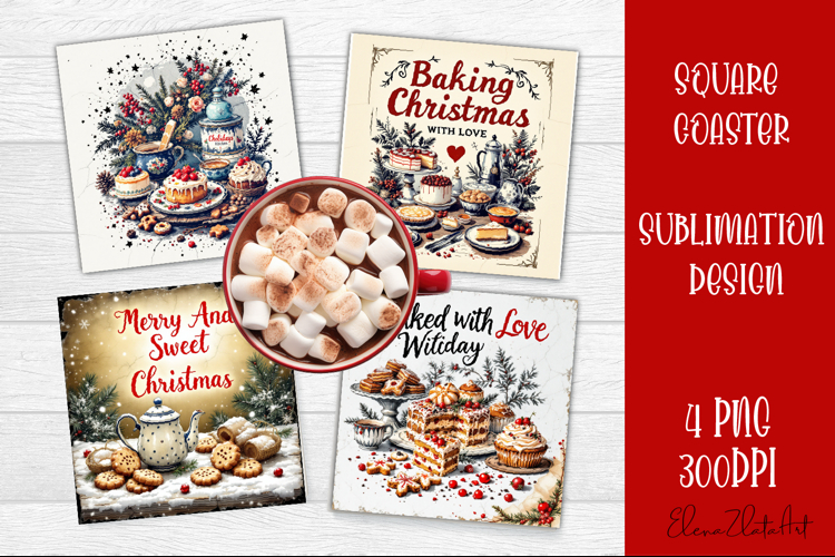 Vintage Christmas Sublimation, retro square Coaster Design