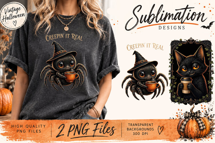 Vintage Halloween Sarcastic Animals PNG | Funny Gothic example image 1