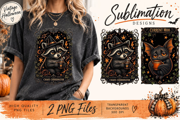 Vintage Halloween Sarcastic Animals PNG | Funny Gothic example image 1