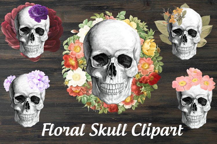 Floral skull clipart example image 1