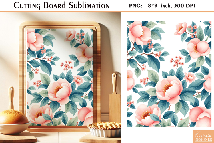 Retro Peach Flowers |Watercolor Vintage Cutting Board