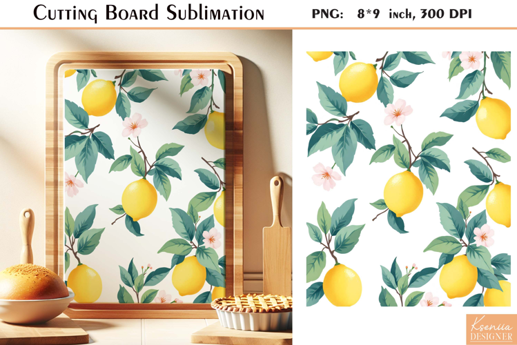 Retro Lemon with Leaves|Watercolor Vintage Cutting Board