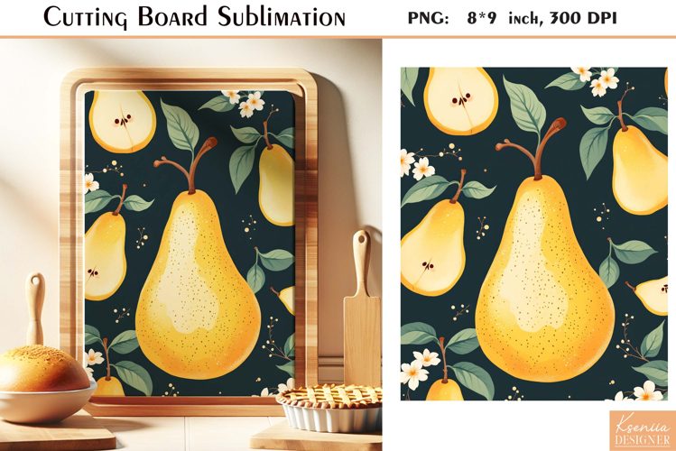 Retro Pear with Leaves| Vintage Cutting Board