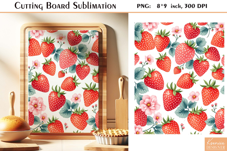 Retro Strawberry with Flowers| Vintage Cutting Board