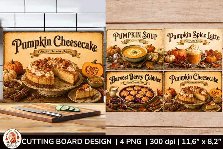 Vintage autumn cutting board design with cozy fall bakery