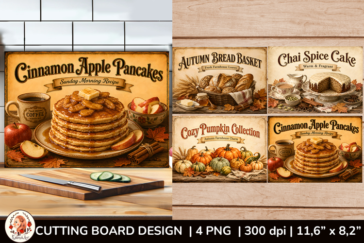Vintage autumn cutting board design with cozy fall bakery