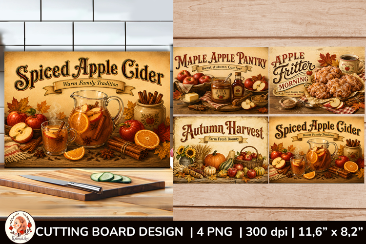 Vintage autumn cutting board design with cozy fall bakery