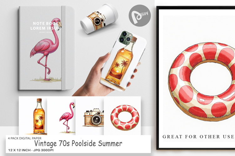 Vintage 70s Poolside Summer Digital Paper