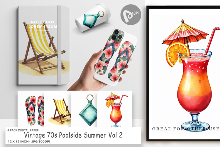 Vintage 70s Poolside Summer Digital Paper