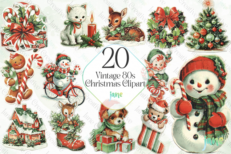 Vintage 80s Christmas Clipart Bundle