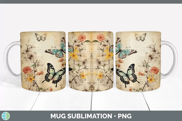 Vintage Acacia Flowers Mug Wrap | Sublimation Coffee Cup Des