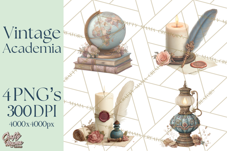 Dark Academia Clipart PNG Study Props Vintage Library Art