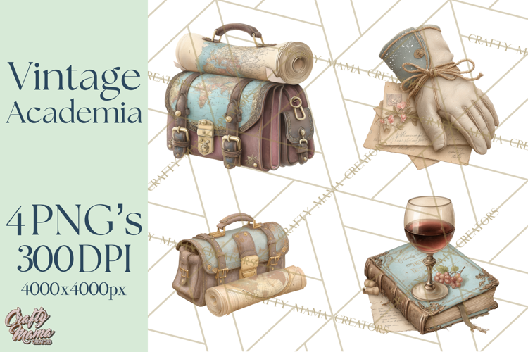 Dark Academia Clipart PNG Study Props Vintage Library Art