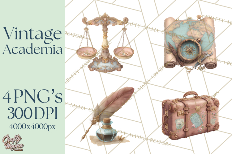 Dark Academia Clipart PNG Study Props Vintage Library Art