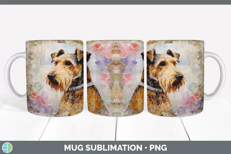 Vintage Airedale Terrier Dog Mug Wrap | Sublimation Coffee C