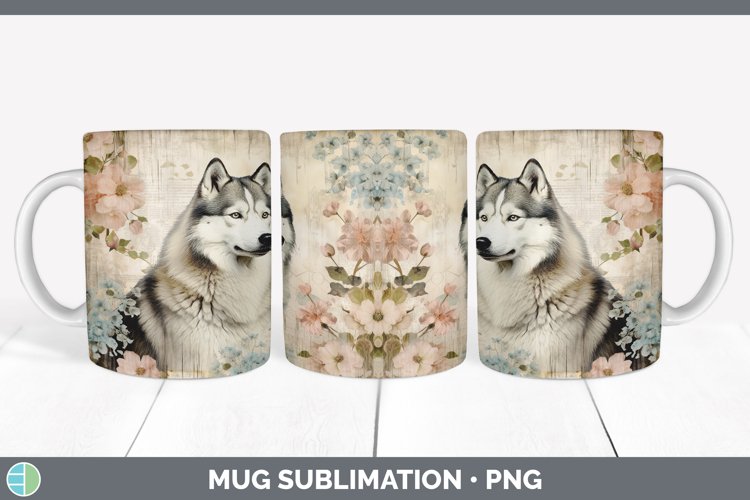 Vintage Alaskan Malamute Dog Mug Wrap | Sublimation Coffee C