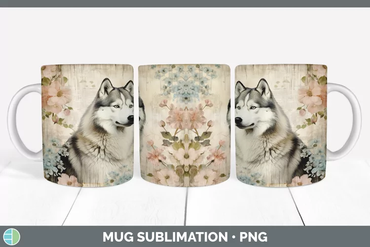 Vintage Alaskan Malamute Dog Mug Wrap | Sublimation Coffee C