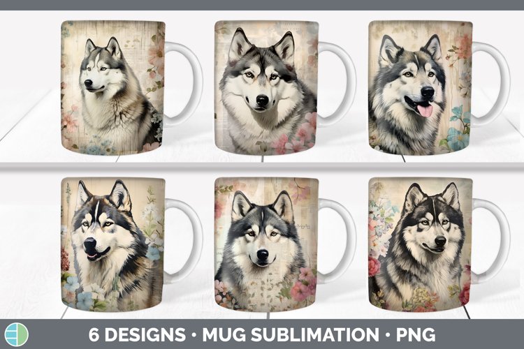 Bundle of six Decoupage Alaskan Malamutes Mug Wrap designs.