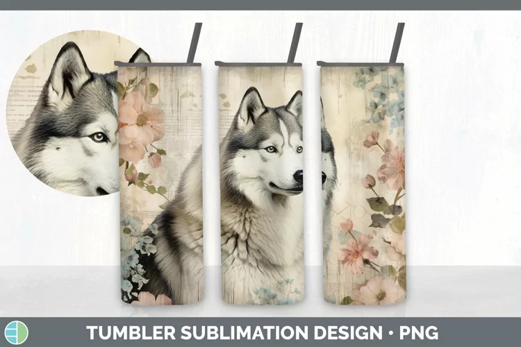 Vintage Alaskan Malamute Dog Tumbler | Sublimation 20 oz Ski