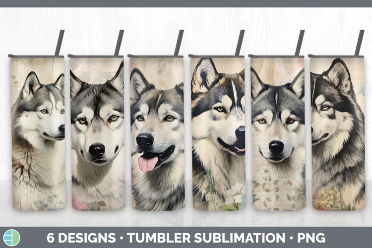 Bundle of six Decoupage Alaskan Malamutes Tumbler designs.