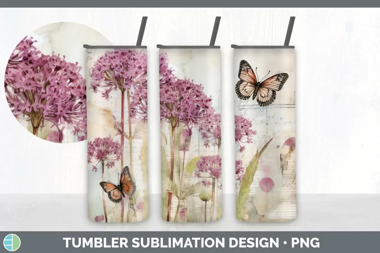 Vintage Allium Flowers Tumbler | Sublimation 20 oz Skinny Tu