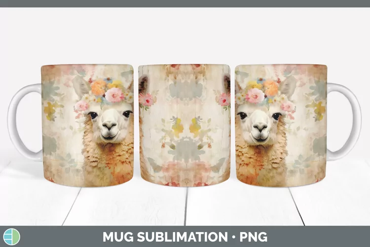 Vintage Alpaca Mug Wrap | Sublimation Coffee Cup Designs