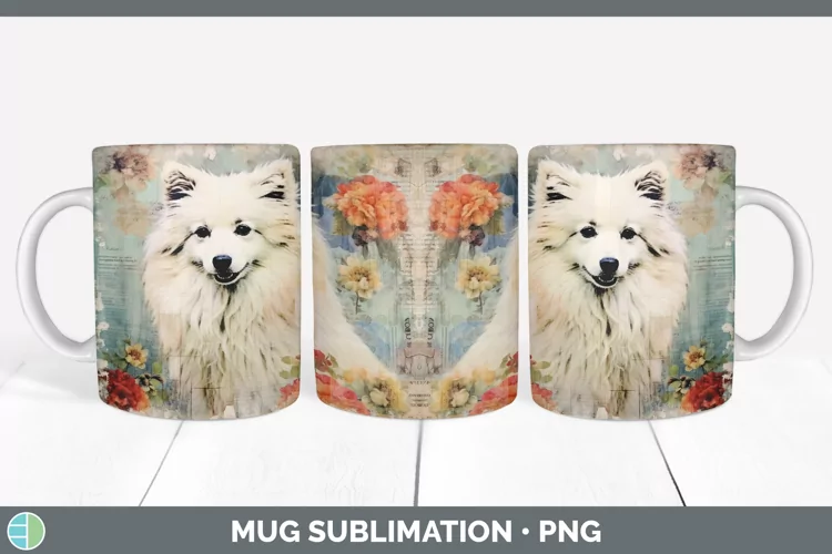 Vintage American Eskie Dog Mug Wrap | Sublimation Coffee Cup
