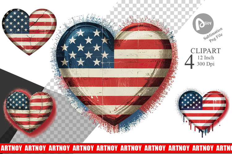 Vintage American Flag Heart Clipart