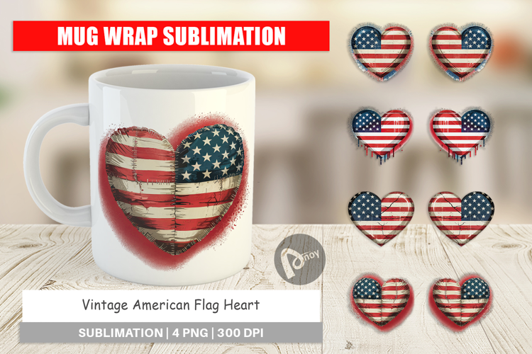 Mug Wrap Vintage American Flag Heart