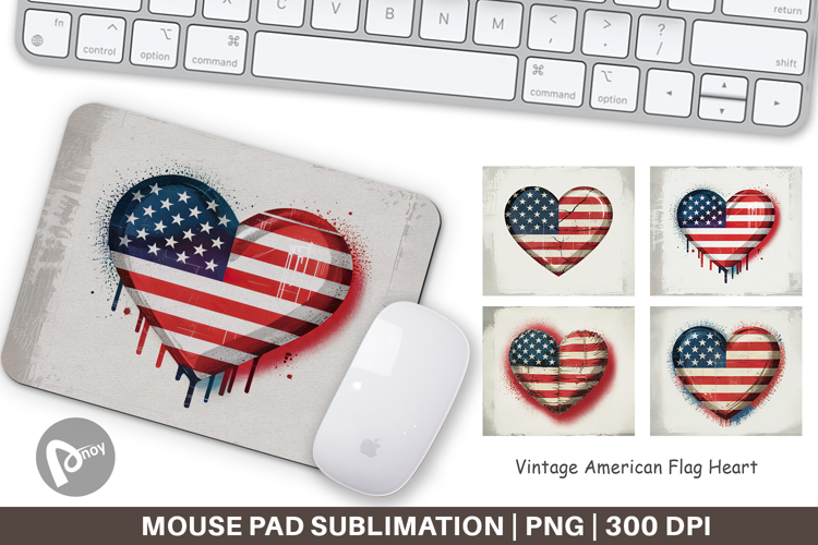 Mouse Pad Vintage American Flag Heart