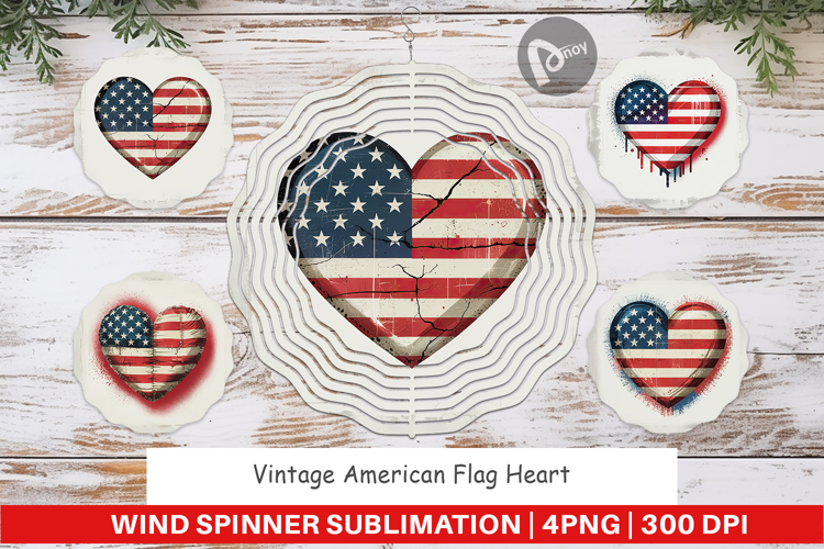 Wind Spinner Vintage American Flag Heart